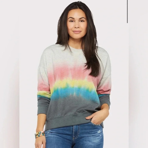 Sundry Pullover Sweatshirt Women's 3 Gray Multi Tie Dye Stripe Crew Neck Cotton - Picture 2 of 8